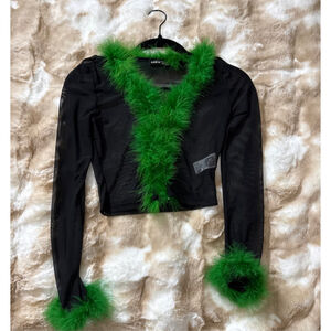 Cute see through party long sleeve top, cropped